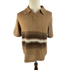 Andean Sun Peru Baby Alpaca Mens M‎ Polo Knit Shirt Flaw Repairs Striped Button